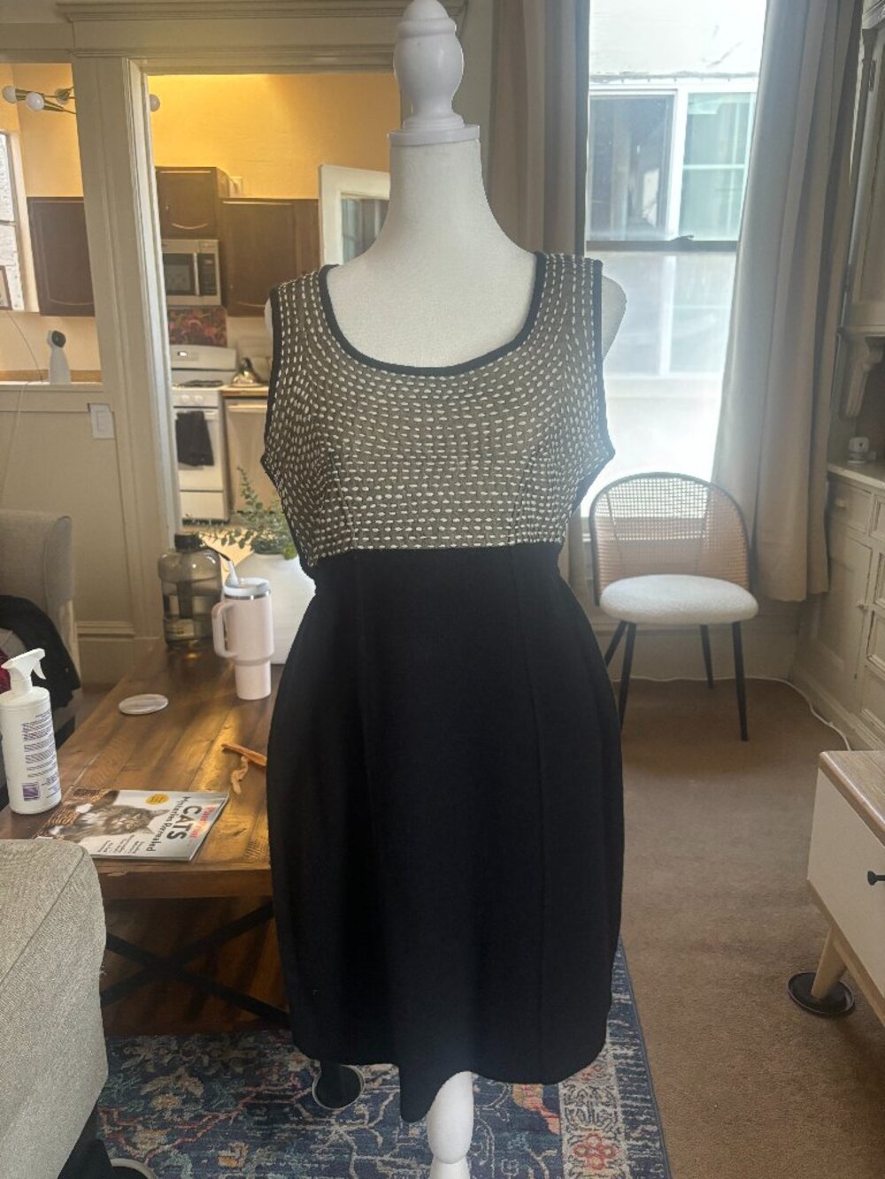Sparrow Black Check Bodice Sleeveless Dress M Waist Bow